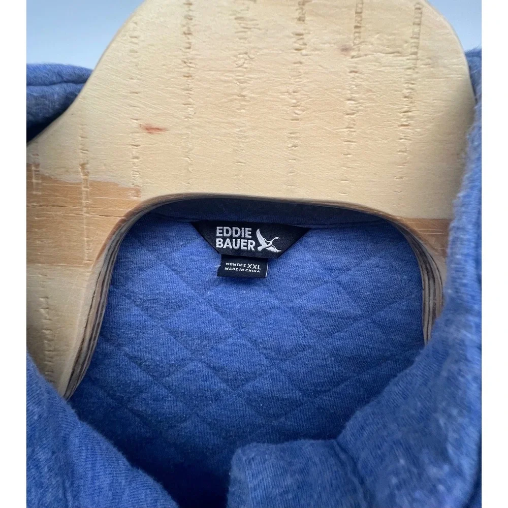 Eddie‎ Bauer Women Quilted Snap Neck Pullover Sweatshirt Blue XXL
